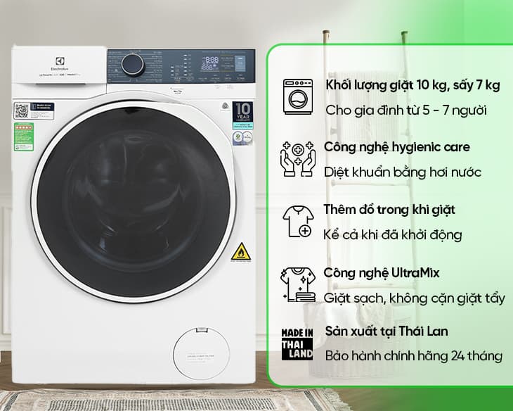 Máy Giặt Sấy Electrolux 10/7 kg EWW1024P5WB