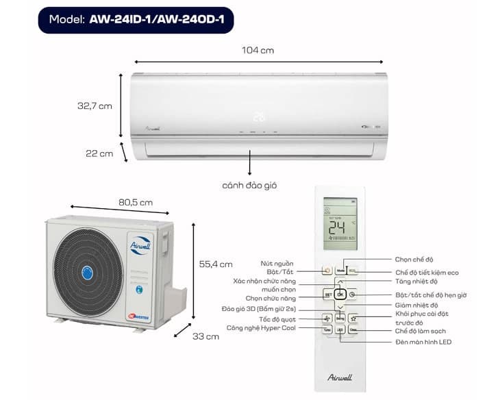Máy lạnh Airwell Inverter 2.5 HP AW-24ID-1