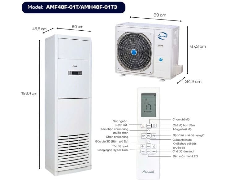 Máy lạnh tủ đứng Airwell 5 HP AMF48F-01T