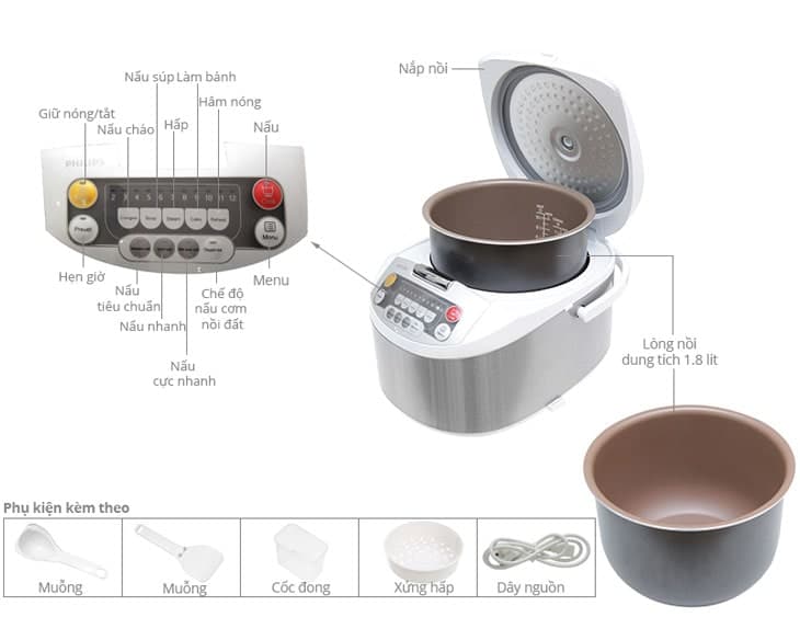 Nồi cơm điện tử Philips 1.8 lít HD3038/03
