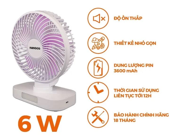 Quạt sạc Nanoco NRF6219W